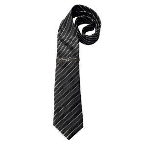 Kenneth Cole New York Slim Black & White Striped Silk Tie